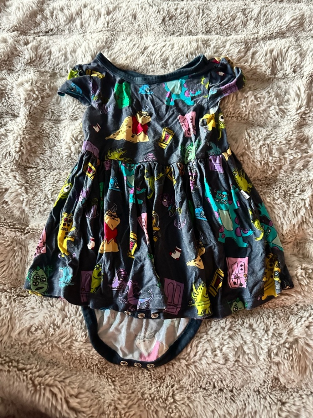 Little Sleepies Black Dress with Multicolor Monster Print